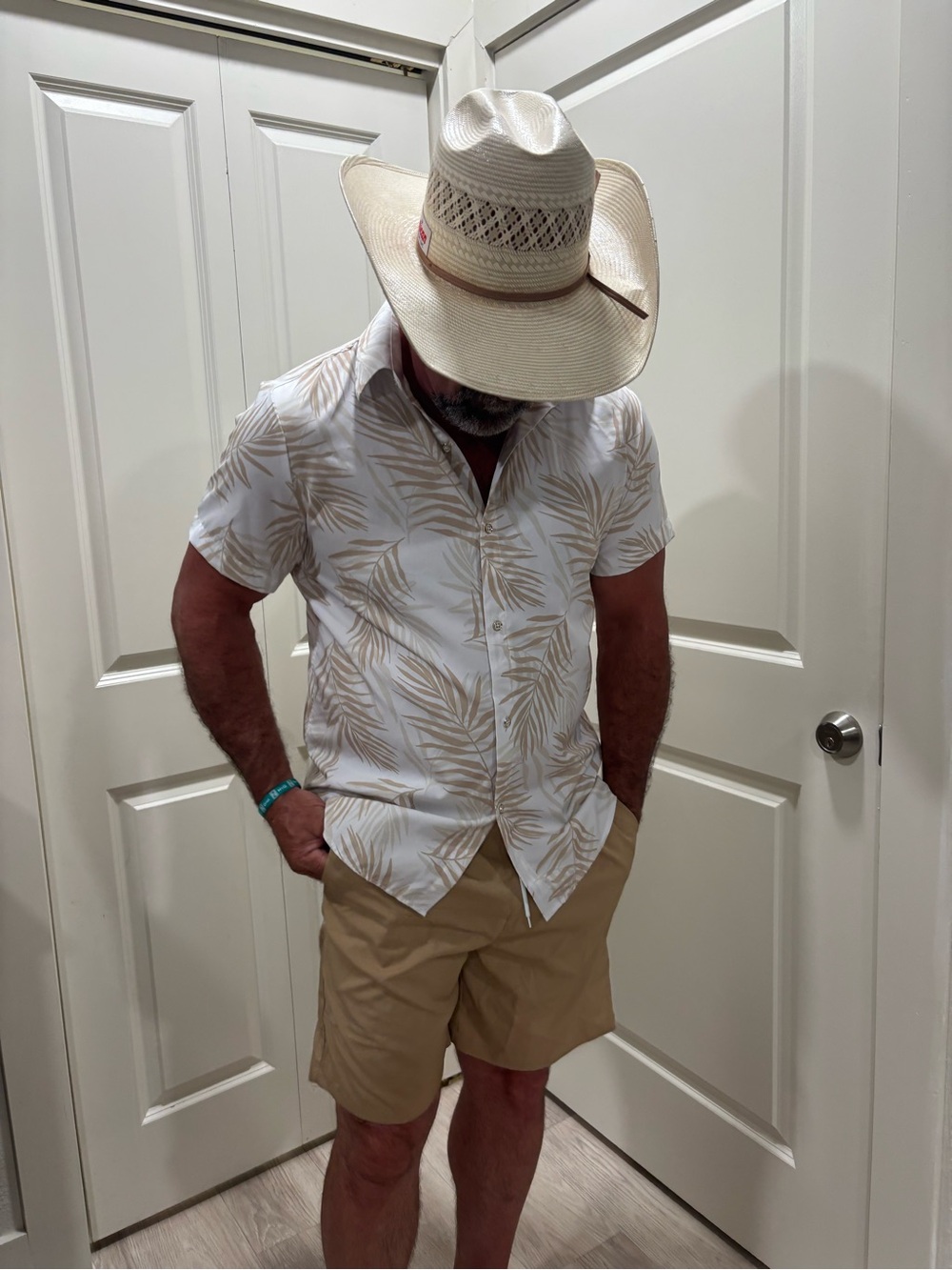 Manfinity Men's Short-Sleeve Palm Print Button-Down Shirt With Shorts Sz L